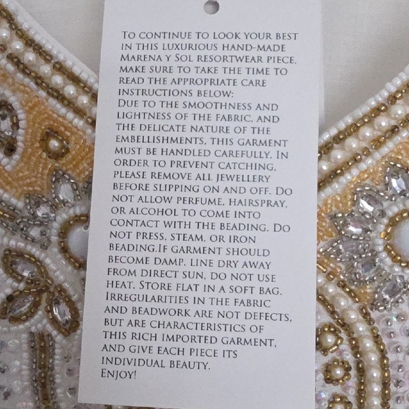 NEW Belle Mar Marena Sol White 100 %Linen Tunic Gold Pearl Beaded M - Picture 11 of 11